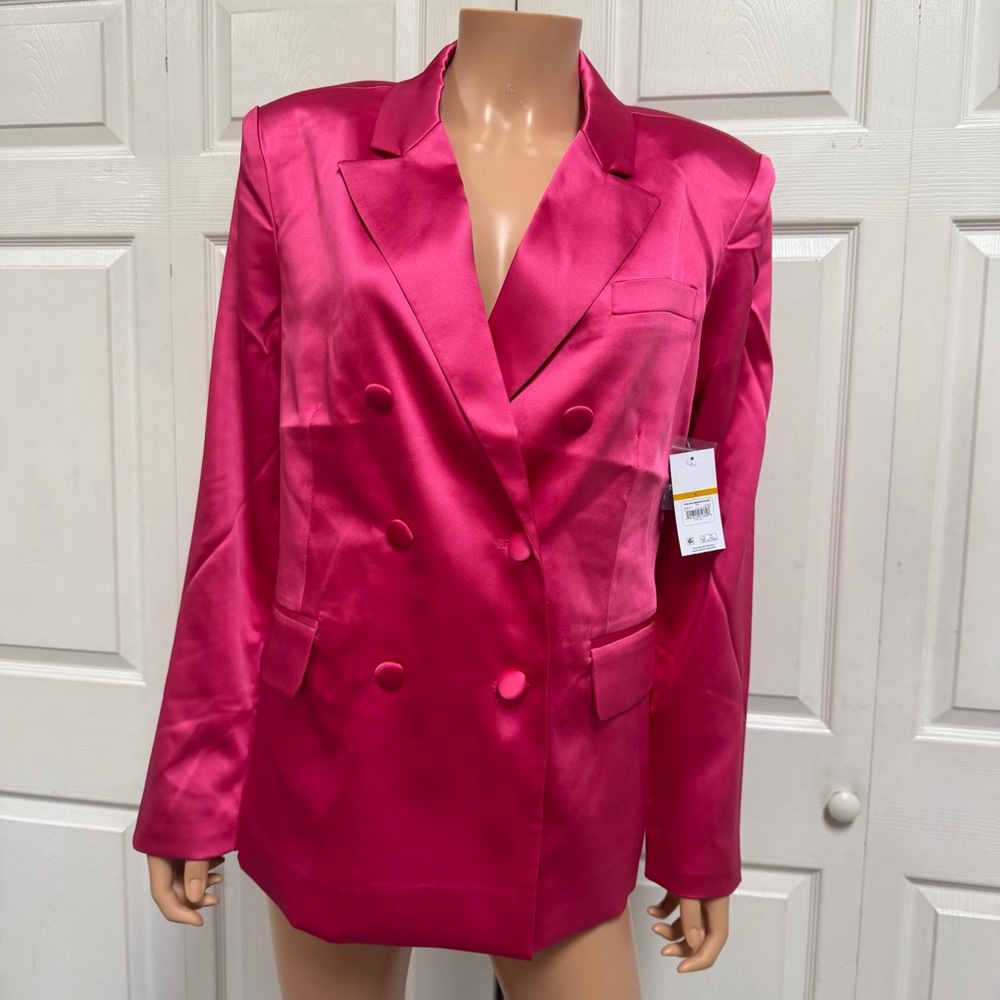 NWT Women's Pink Double-Breasted Satin Blazer Size XL